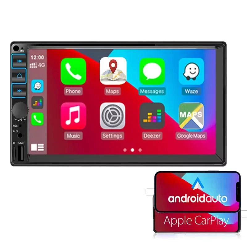 Car Radio 7'' 2 Din Stereo Receiver Bluetooth, Microphone, Mirror Link, Display, GPS, Touch Screen Support  Carplay , Android Auto