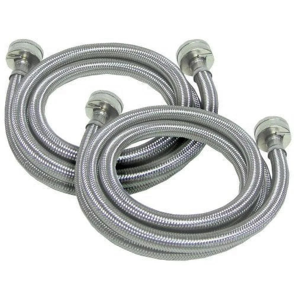 (SET OF 2) Stainless Steel  Fill Inlet Hose for Whirlpool, Kenmore , Maytag Washer. Edgewater Parts 6 Ft