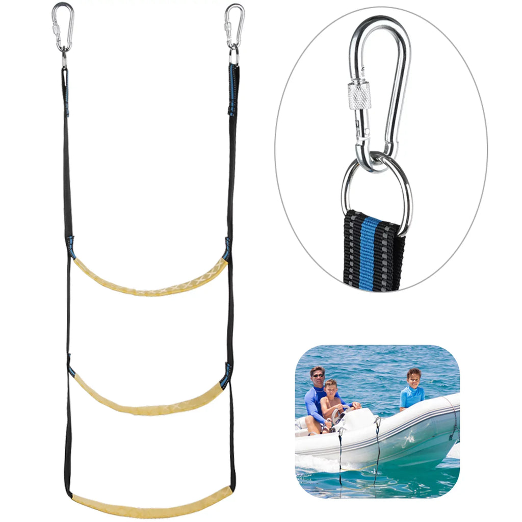 Marine ship Rope Ladder, 3-Step Portable Rope Boarding Ladder, Folding Climbing Ladder for Inflatable vessel, Sailboat, Kayak, Canoeing, Motorboat