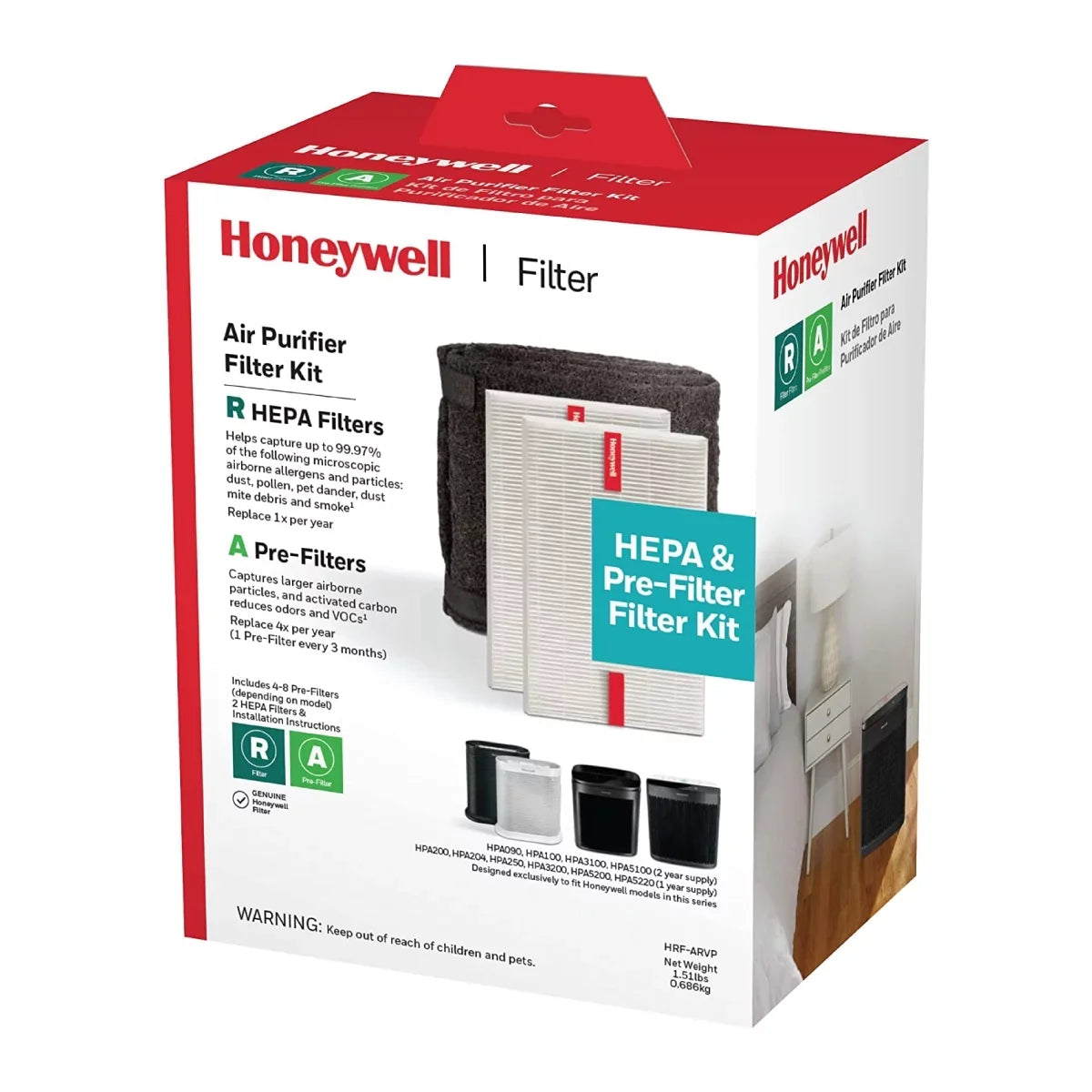 Honeywell Air Purifier Replacement Filter, HRFARVP, HEPA Filter, Value Pack
