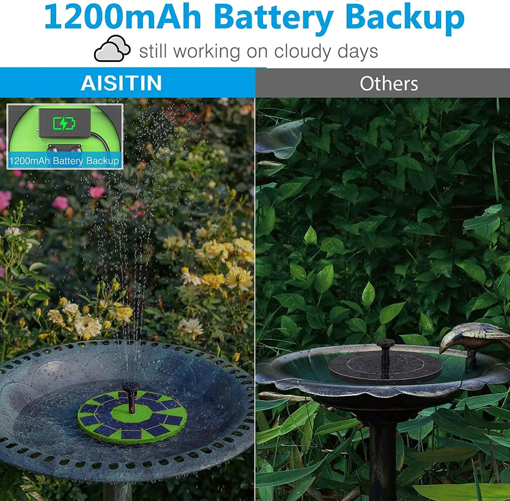 AISITIN 3W Solar Fountain Pump Solar aqua Pump, Floating Fountain Built-in 1200mAh Battery, with 6 Nozzles, for Bird Bath, Fish Tank, Pond or Garden Decoration Solar Aerator Pump (Green)