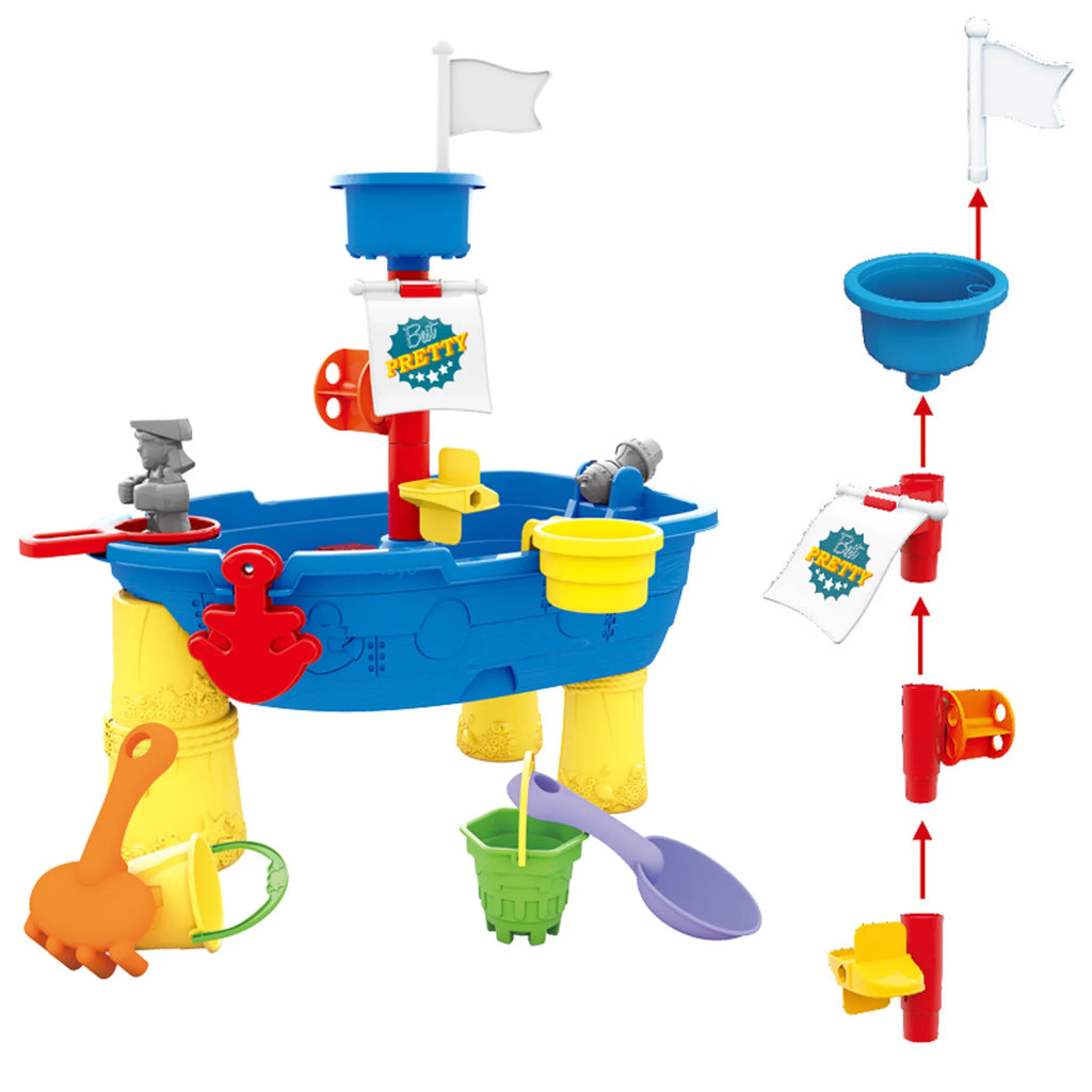 Beach Toy Pirate Ship Sandboxes 21 Pcs Sand moisture Table for Boys Girls Toddlers + 3 Y Mundo Toys