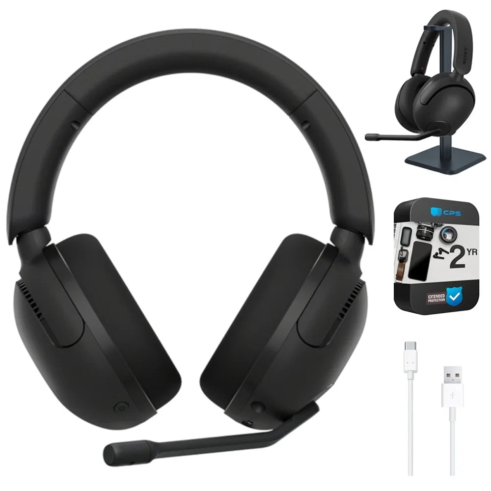 WHG500/B INZONE H5 Wireless Noise Cancelling Gaming Headset, Black Bundle with Deco Gear Pro Audio Headphone Stand, 6 Foot USB-A to USB-C Cable & 2 YR CPS Enhanced Protection Pack