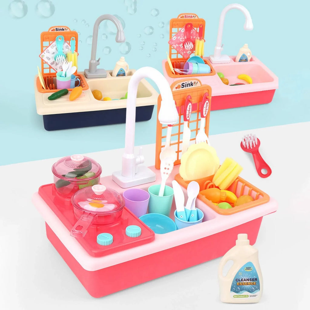 Kitchen Sink Toys Children Electric Dishwasher Playing Toy With Running liquid Automatic aqua Cycle System Play House Pretend Role Play Toys for Boys Girls Alphabet Board Game Board for Toddlers
