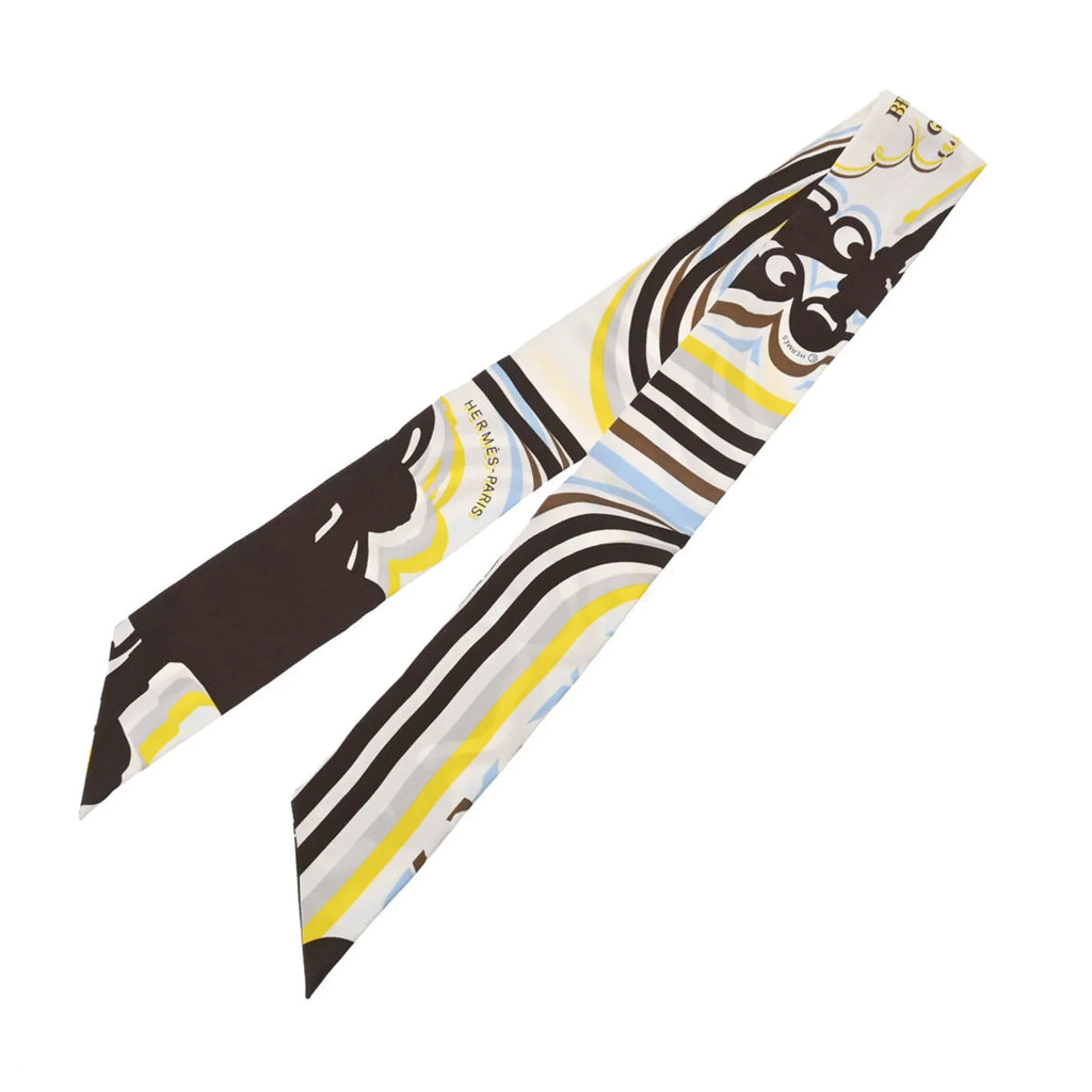 Pre-Owned HERMES Twilly BRIDES DE GALA White/Brown - Women's 100% Silk Scarf Muffler (Good)
