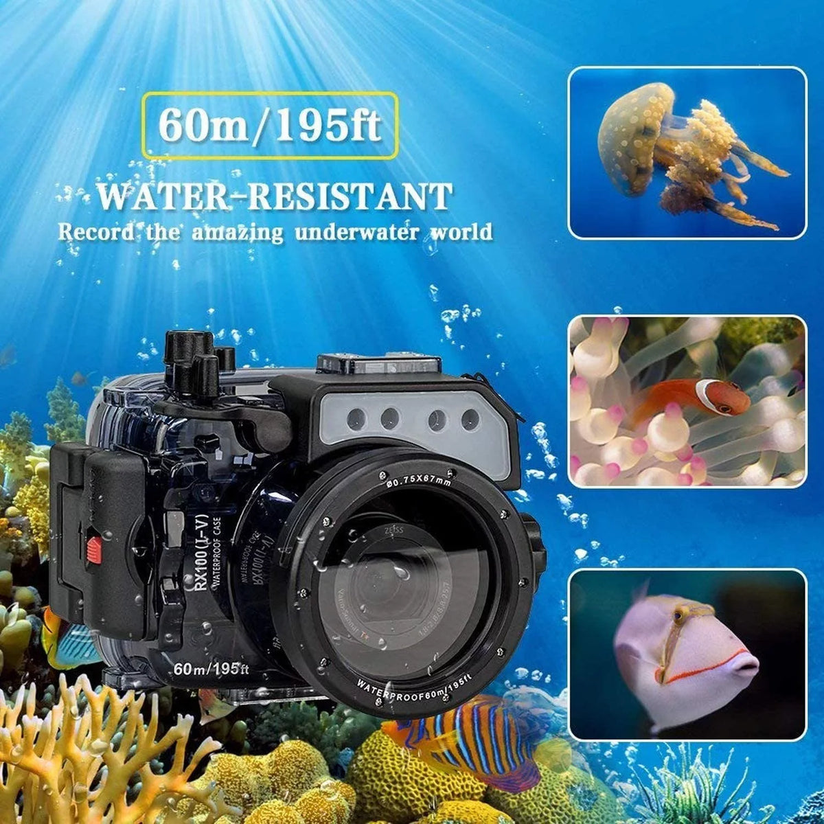 Seafrogs 60M Underwater Camera Housing w/ Dome Port & Two Hands Aluminium Tray Kit, Waterproof case for  RX100 I II III IV V RX100 M2 M3 M4 M5