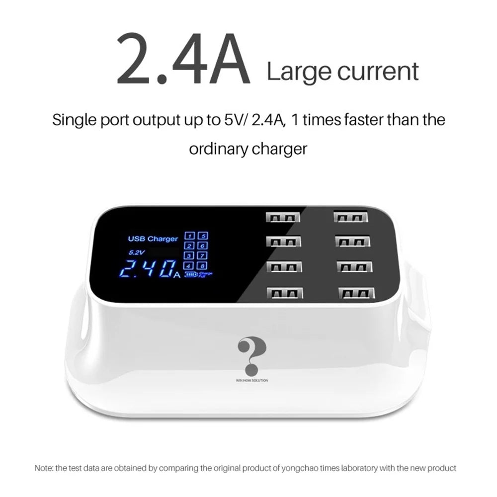 Mignova Multiple USB chargers, 8-port desktop charging station hub for LCD display, suitable with iOS and Android devices (iPhone, iPad, Huawei,  Galaxy)