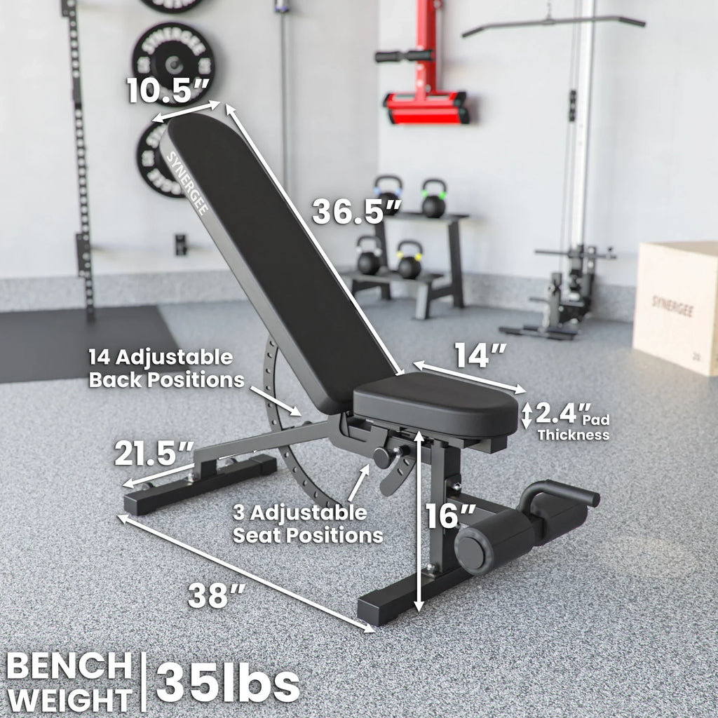 excellent for Commercial, Garage and Home Gym.. Weight Bench for Dumbbell & Barbell Press Exercises & Workouts. Synergee Adjustable Incline Decline Workout Bench