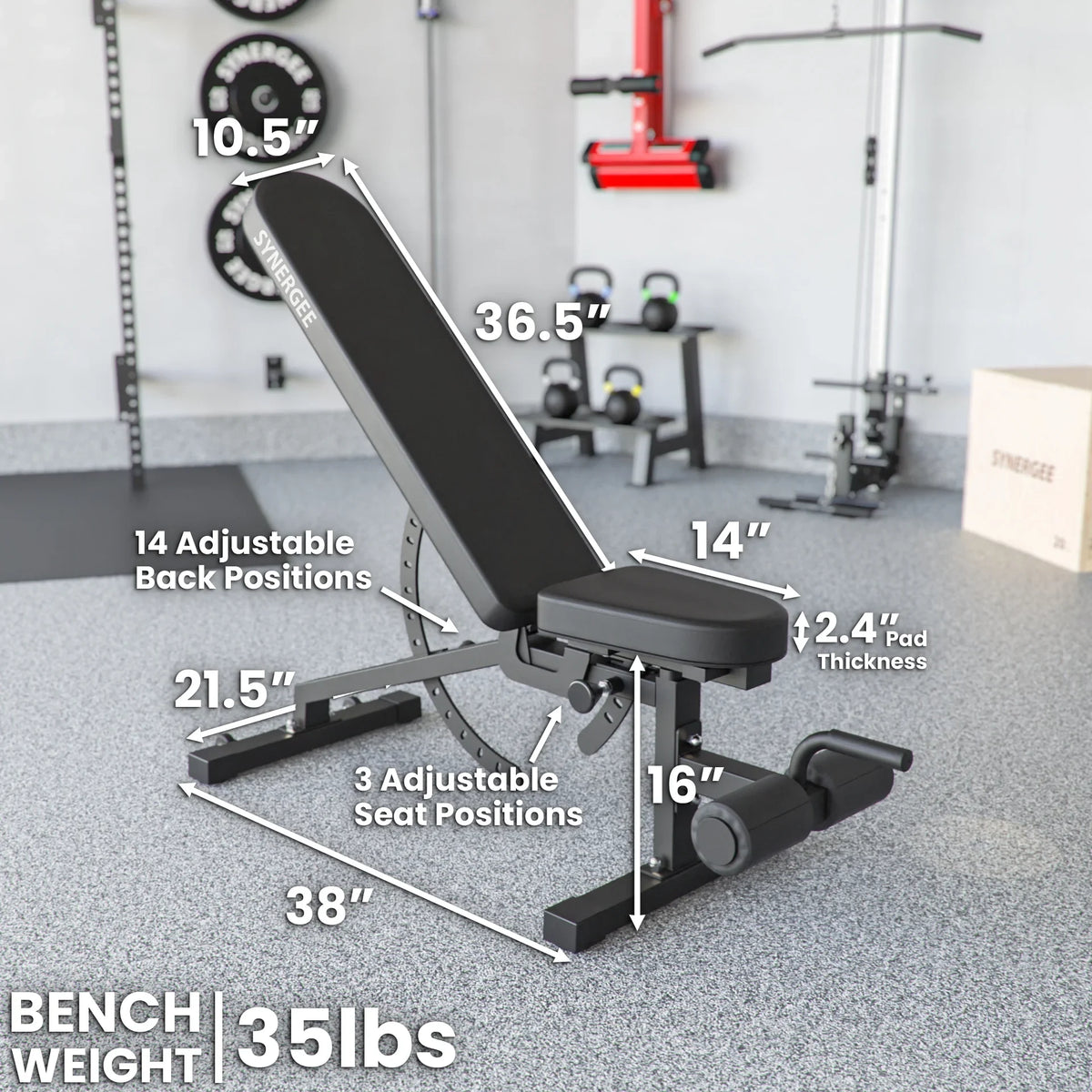 excellent for Commercial, Garage and Home Gym.. Weight Bench for Dumbbell & Barbell Press Exercises & Workouts. Synergee Adjustable Incline Decline Workout Bench