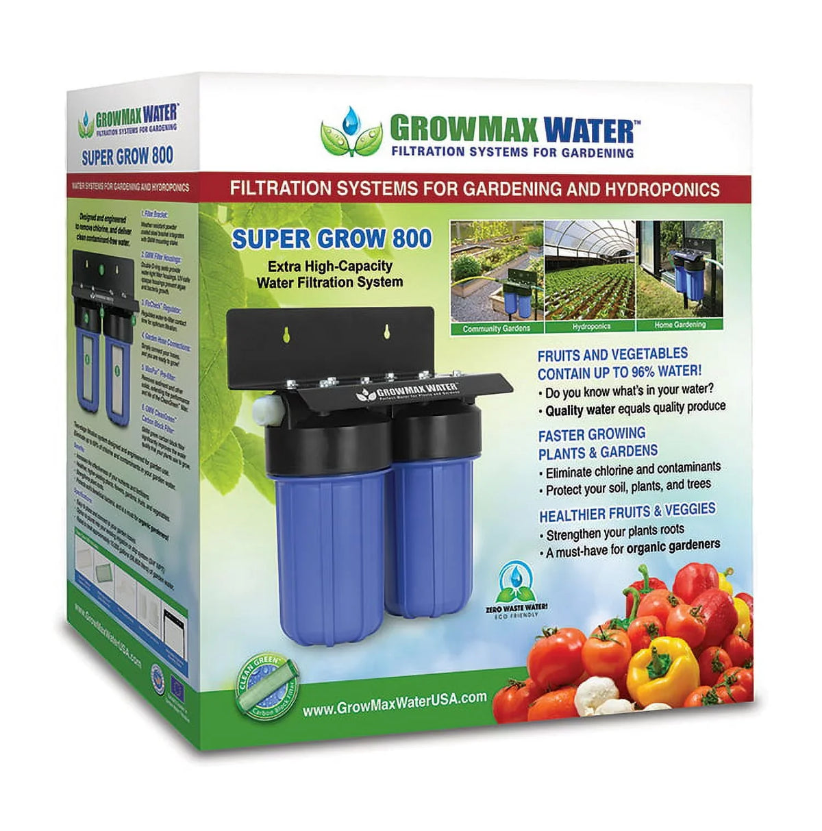 GrowMax SUPER GROW 800 - High-Capacity Garden aqua Filtration System - Eliminate up to 99% of Chlorine and Contaminants (15,000 gallons / 56,850 liters)