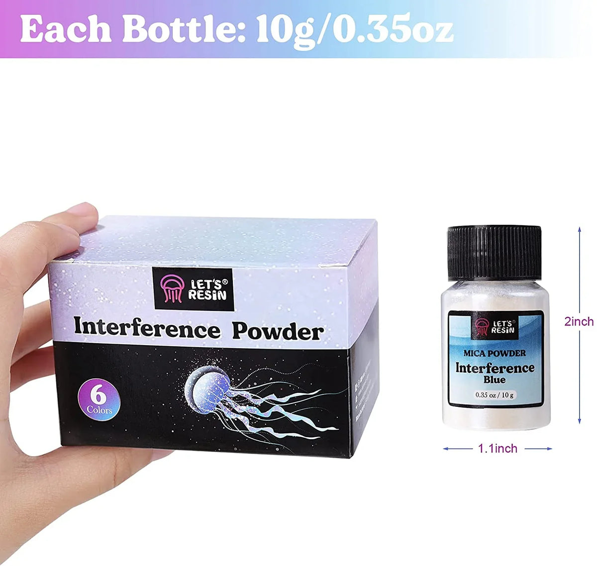 LET'S RESIN Resin Mica Powder, 6 Colors Interference Mica Powder for Epoxy Resin, Spirit Pearl Pigment Powder for Resin, Paint, Slime, Art