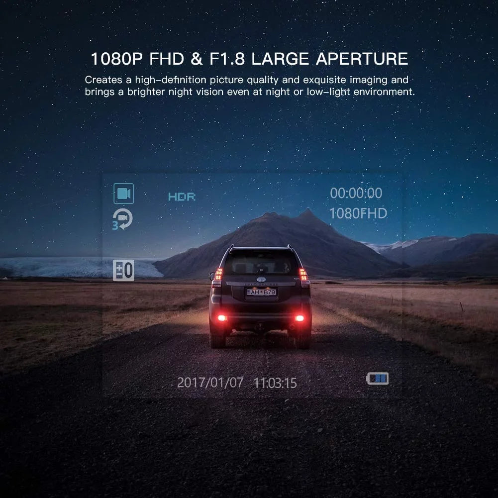 APEMAN Dash Cam 1080P Full HD Mini Car Driving Recorder 170° Wide Angle, Motion Detection, G-Sensor, Loop Recording, Night Vision