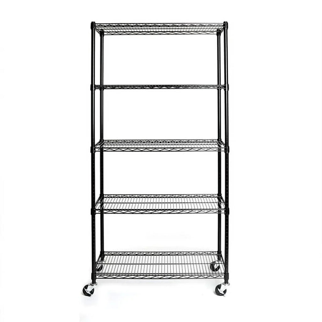 Fithood 5-Tier NSF-Certified Steel Wire Shelving with Wheels Black