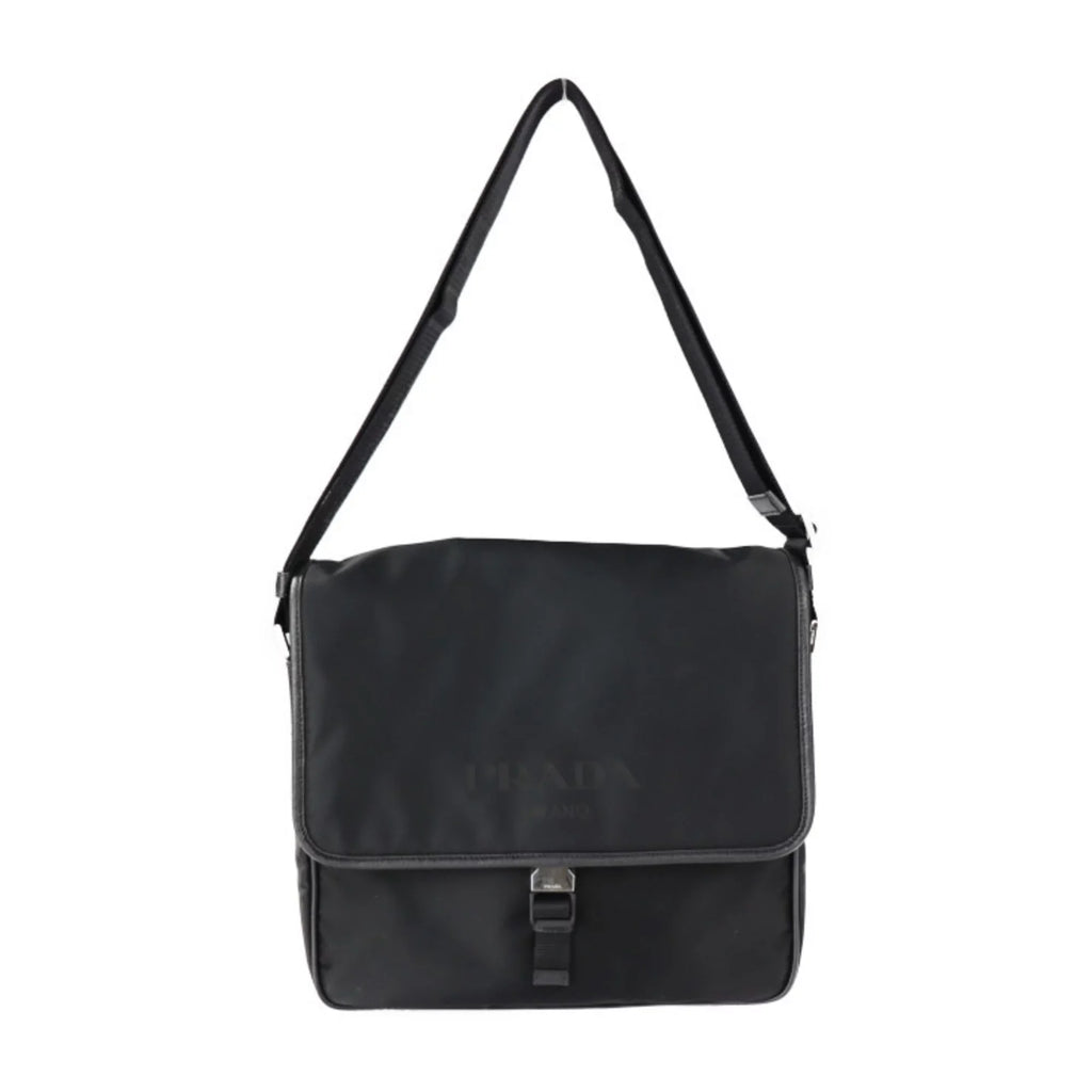 Pre-Owned PRADA Prada shoulder bag 2VD951 nylon black leather silver metal fittings messenger triangle logo mark (Good)