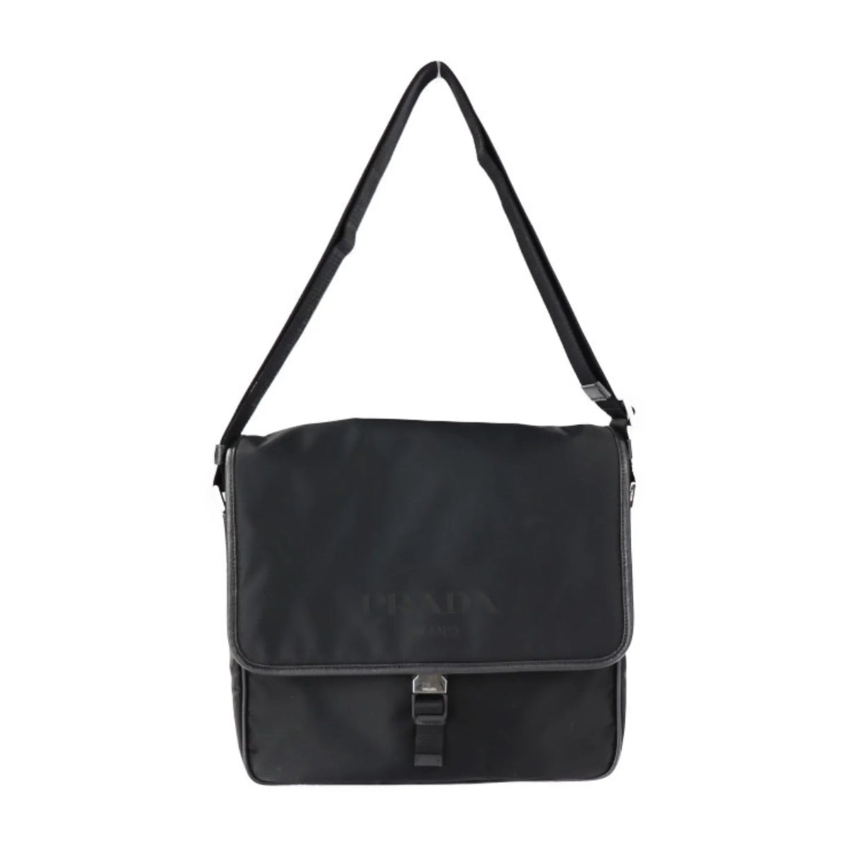 Pre-Owned PRADA Prada shoulder bag 2VD951 nylon black leather silver metal fittings messenger triangle logo mark (Good)