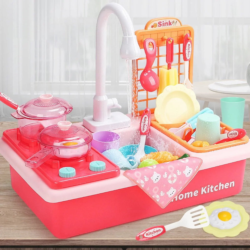 Kitchen Sink Toys Children Electric Dishwasher Playing Toy With Running liquid Automatic aqua Cycle System Play House Pretend Role Play Toys for Boys Girls Alphabet Board Game Board for Toddlers
