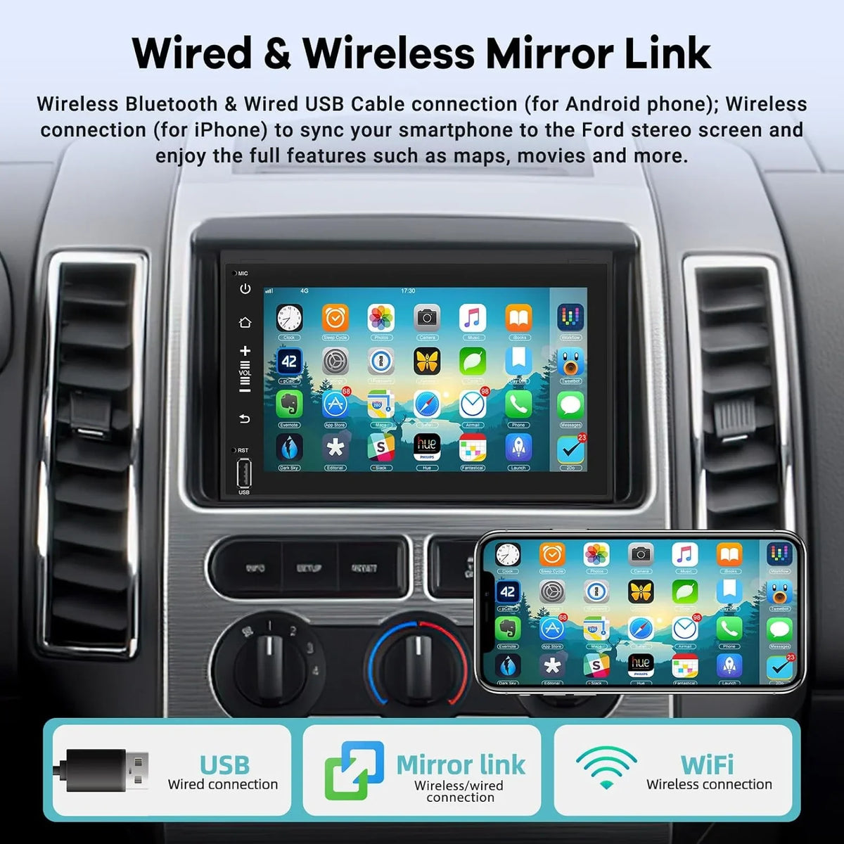 THONZER Android Car Radio for  F150 F250 F350 Fusion Edge Explorer Taurus Freestar, [1G+16G] 7 inch Touch Screen Stereo, Bluetooth/SWC/EQ Audio/1080P +Backup Camera
