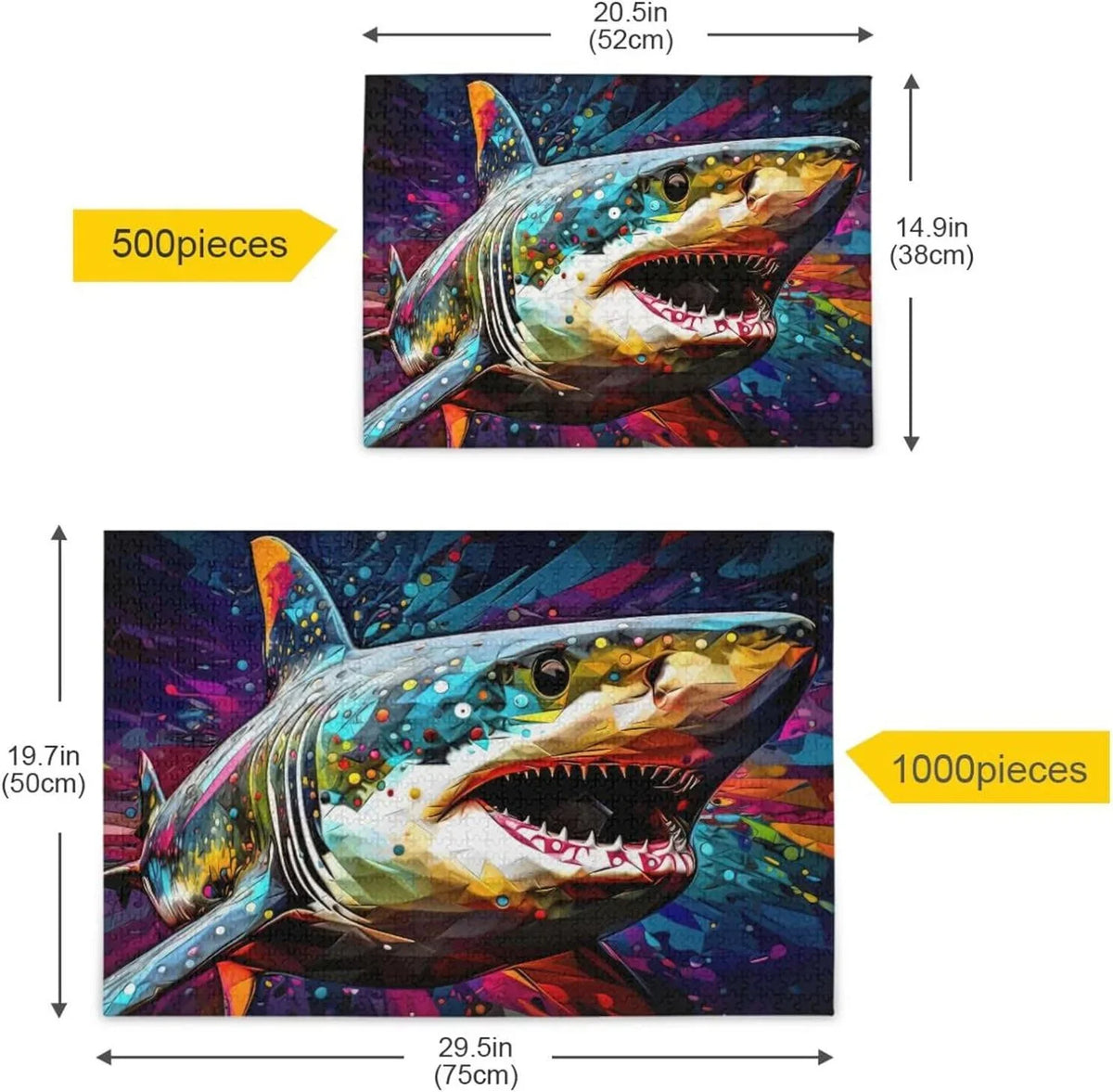 500 PCS Painting of Shark Jigsaw Puzzle, Paper Wood Composite Material Zigsaw with Storage Bag, Puzzle for Adults, Fun Challenging Brain Exercise Family Game Gift for Kids Friends Parents