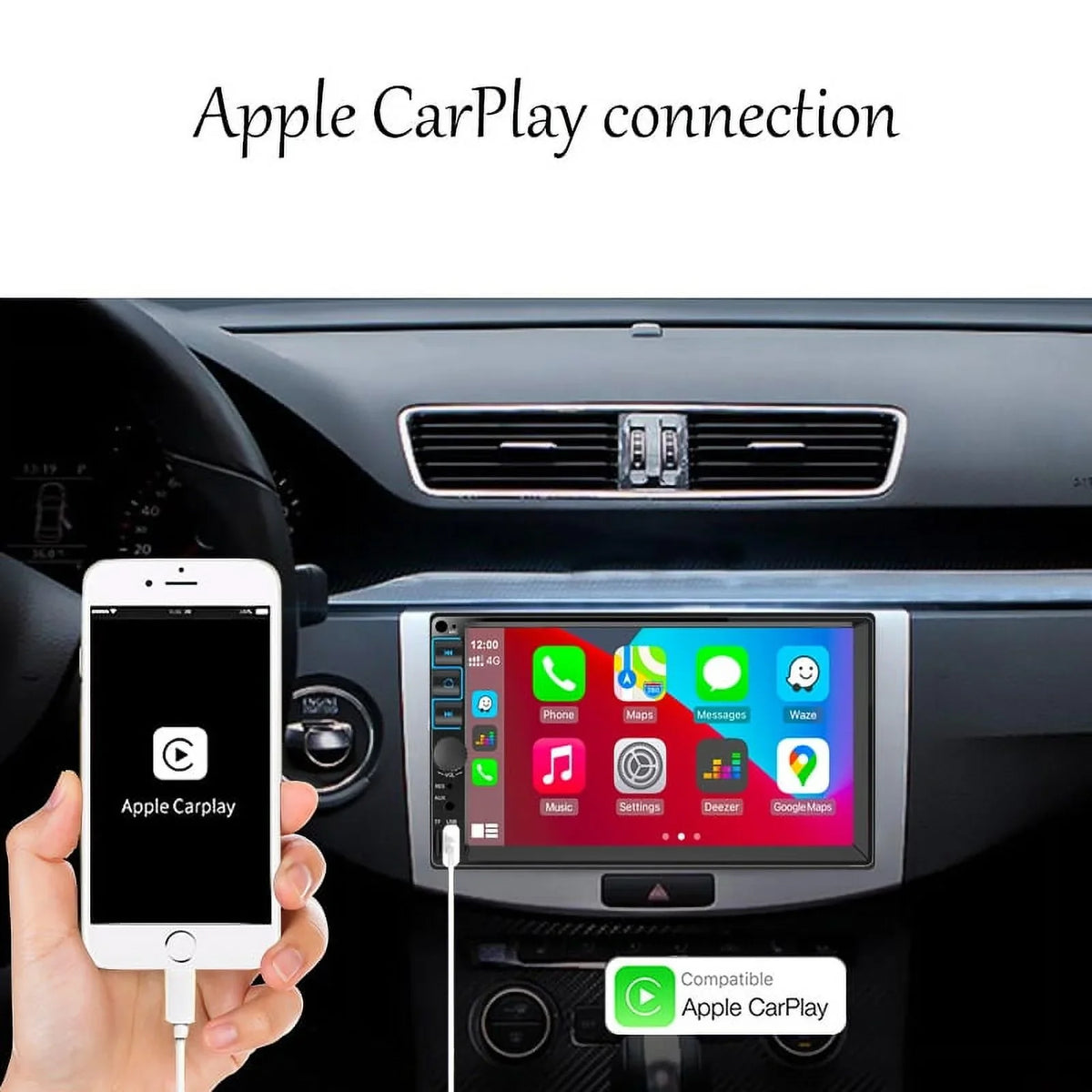 Car Radio 7'' 2 Din Stereo Receiver Bluetooth, Microphone, Mirror Link, Display, GPS, Touch Screen Support  Carplay , Android Auto