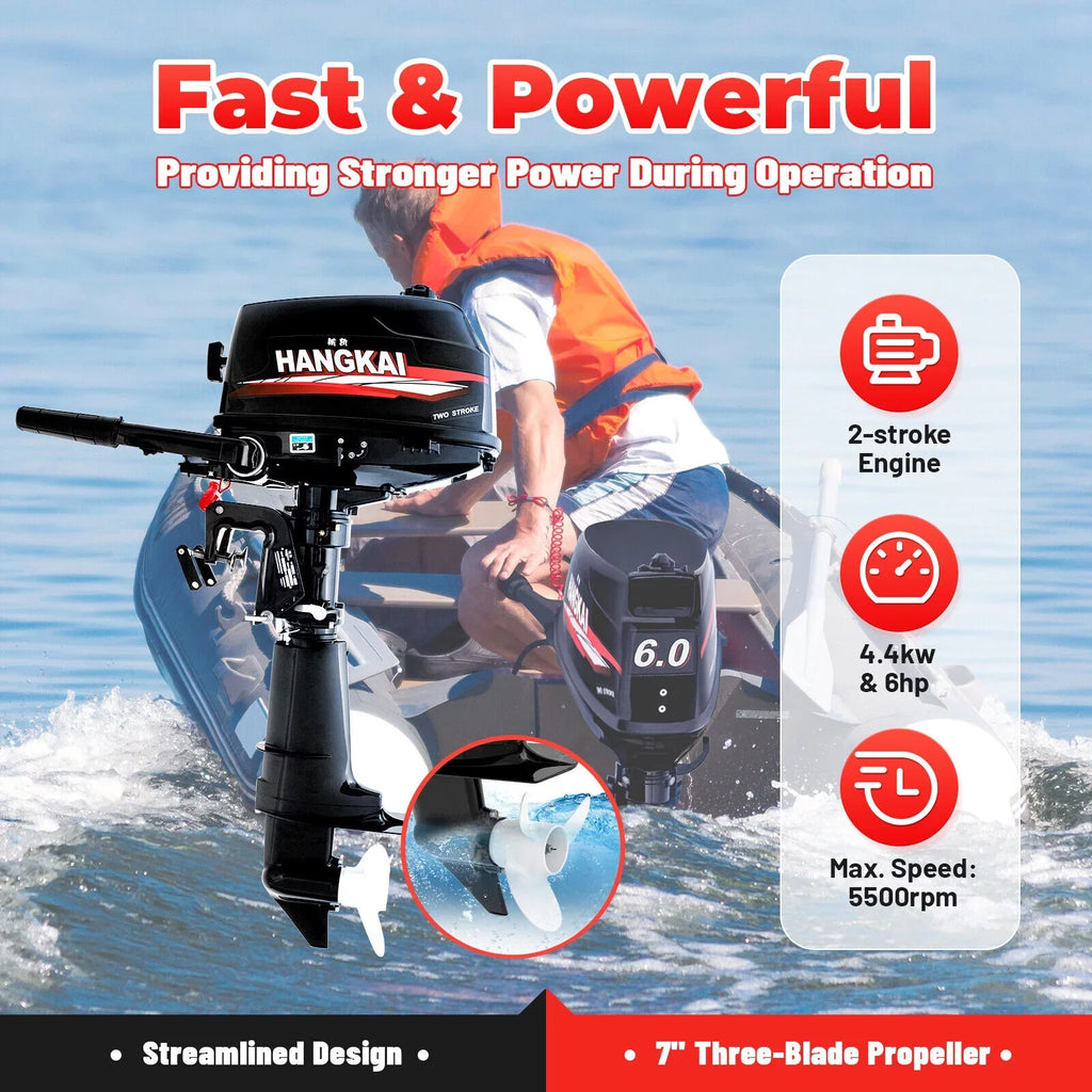 CNCEST Outboard Motor 6  2-Stroke Inflatable Fishing vessel Motor Engine aqua Cooling System