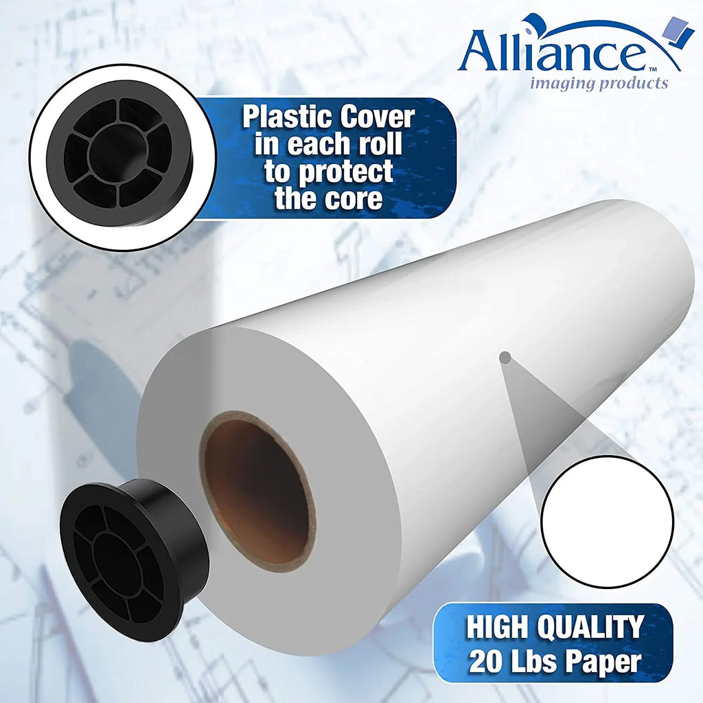 Alliance Wide Format Paper 24" x 150' CAD Bond 20lb | 92 Bright | 4 Rolls | 2" Core