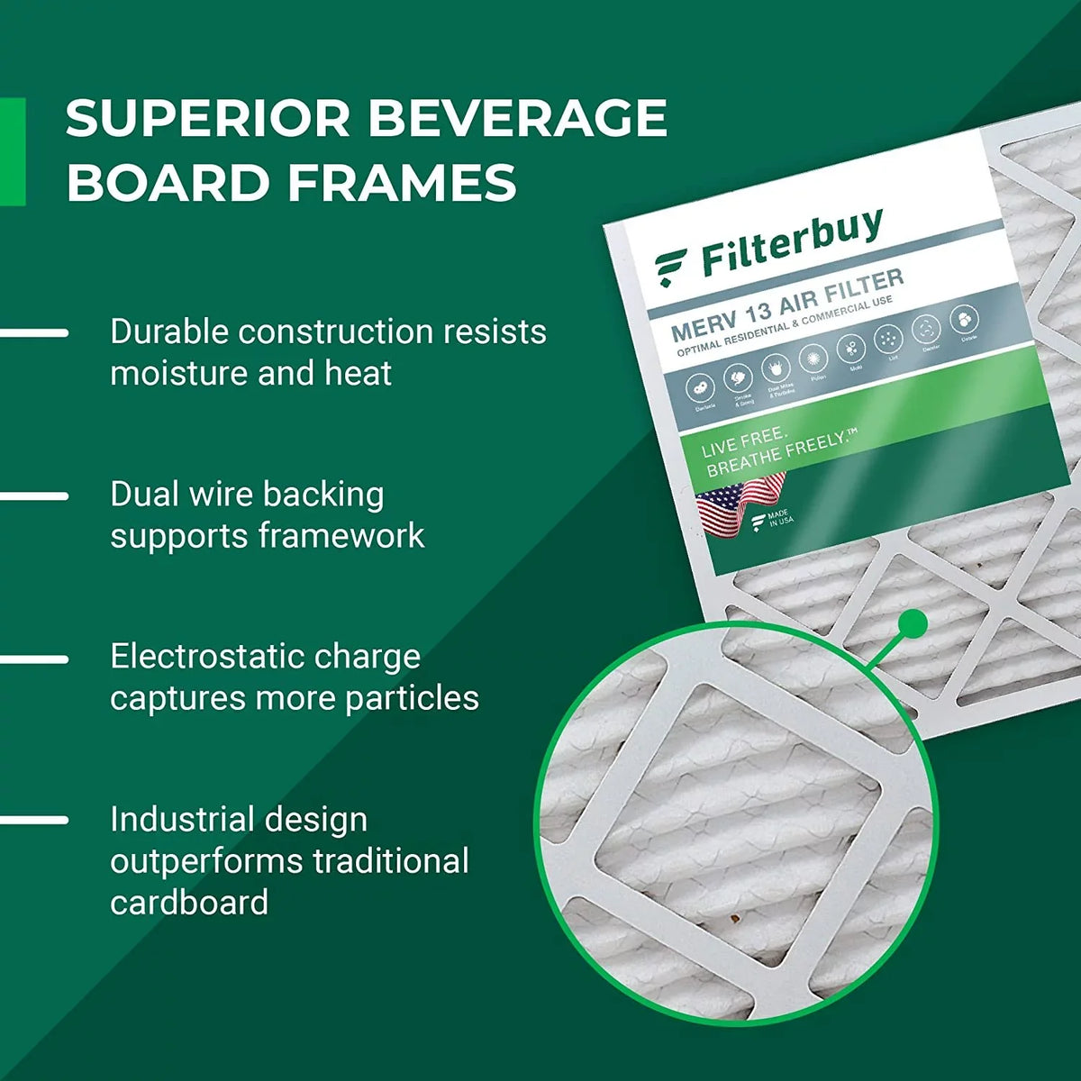Filterbuy 20x25x2 MERV 13 Pleated HVAC AC Furnace Air Filters (6-Pack)