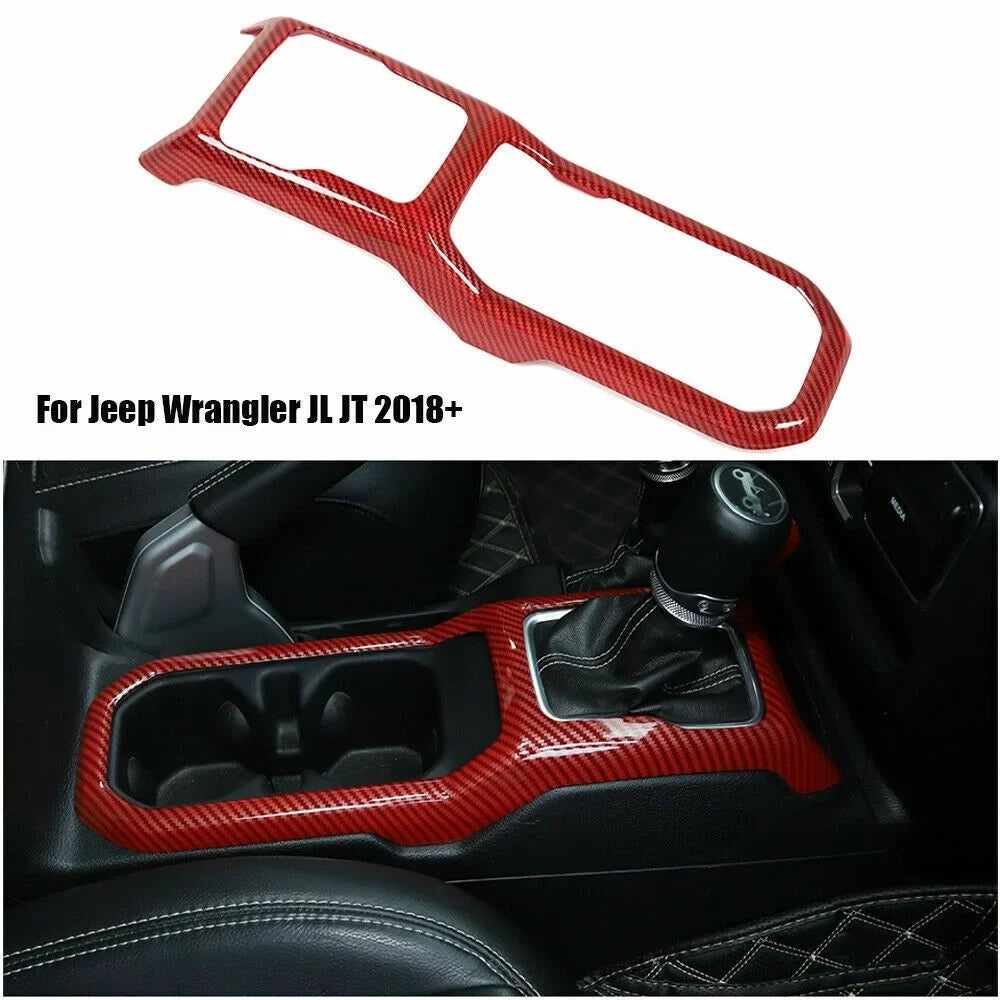 Teledu Red Carbon Gear Shift Panel Cup Holder shield Trim For Jeep Wrangler Parts