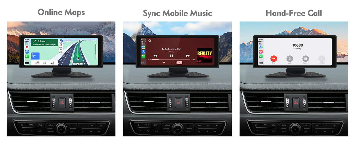 Portable Wireless Carplay & Android Auto Car Stereo, 10.26 Inch Full HD Car Touch Screen Portable Car Radio Receiver Backup Camera