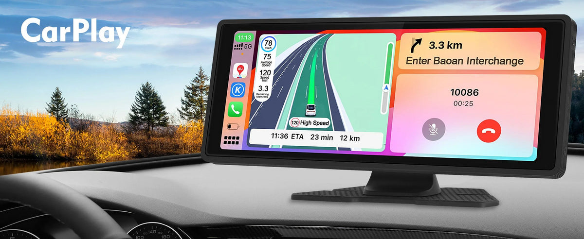 Portable Wireless Carplay & Android Auto Car Stereo, 10.26 Inch Full HD Car Touch Screen Portable Car Radio Receiver Backup Camera