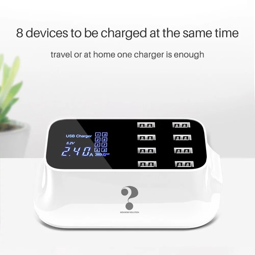 Mignova Multiple USB chargers, 8-port desktop charging station hub for LCD display, suitable with iOS and Android devices (iPhone, iPad, Huawei,  Galaxy)