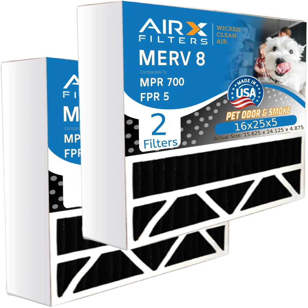 16x25x5 Air Filter Odor Eliminator Carbon Filter MERV 8 Comparable to MPR 700 & FPR 5 suitable with Air Bear 255649-105 2 Pack by AIRX FILTERS WICKED CLEAN AIR.