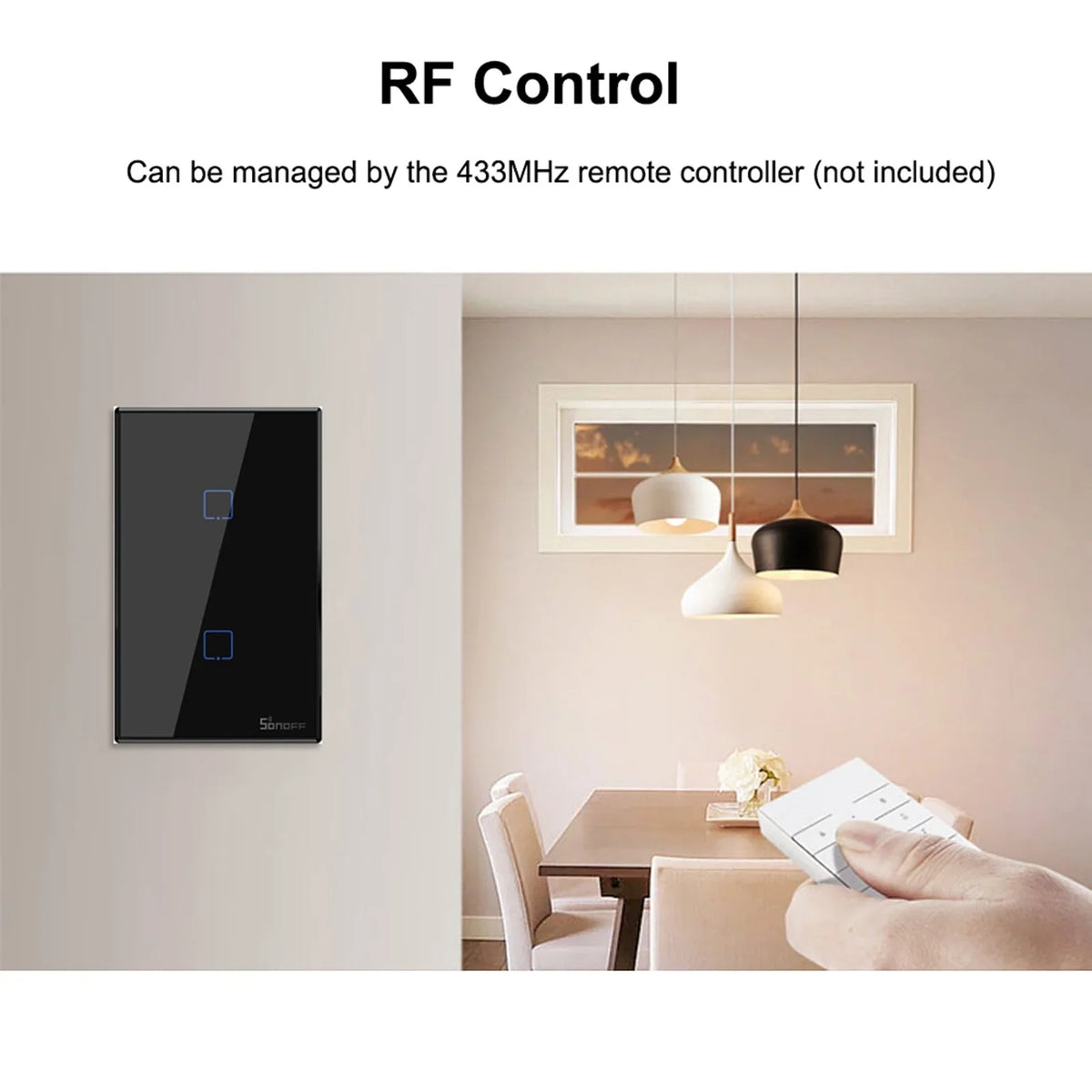 T3US2C-TX 2 Gang Smart WiFi Wall Light Switch 433Mhz RF Remote Control APP/Touch Control Timer US Standard Panel Smart Switch matching with Google Home/Nest & Alexa