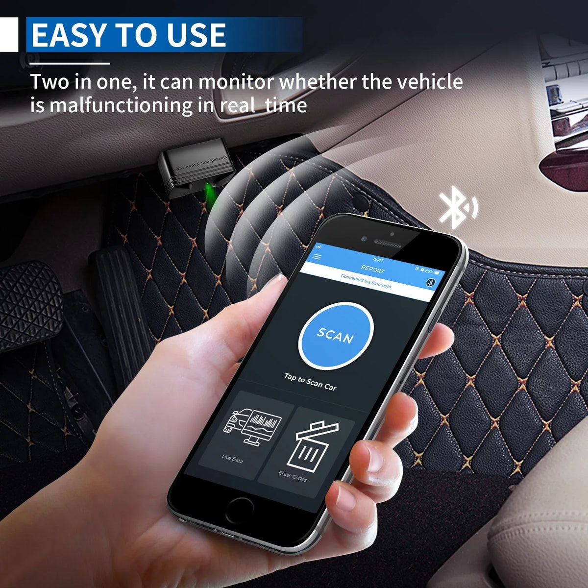 Innova 6000P Wireless Bluetooth Code Reader Car ABS SRS Engine Diagnostic Scan Tool Auto Adapter OBD2 Scanner Scan Full System Code Scanner for Chevrolet GMC Buick  Chrysler Lincoln Dodge
