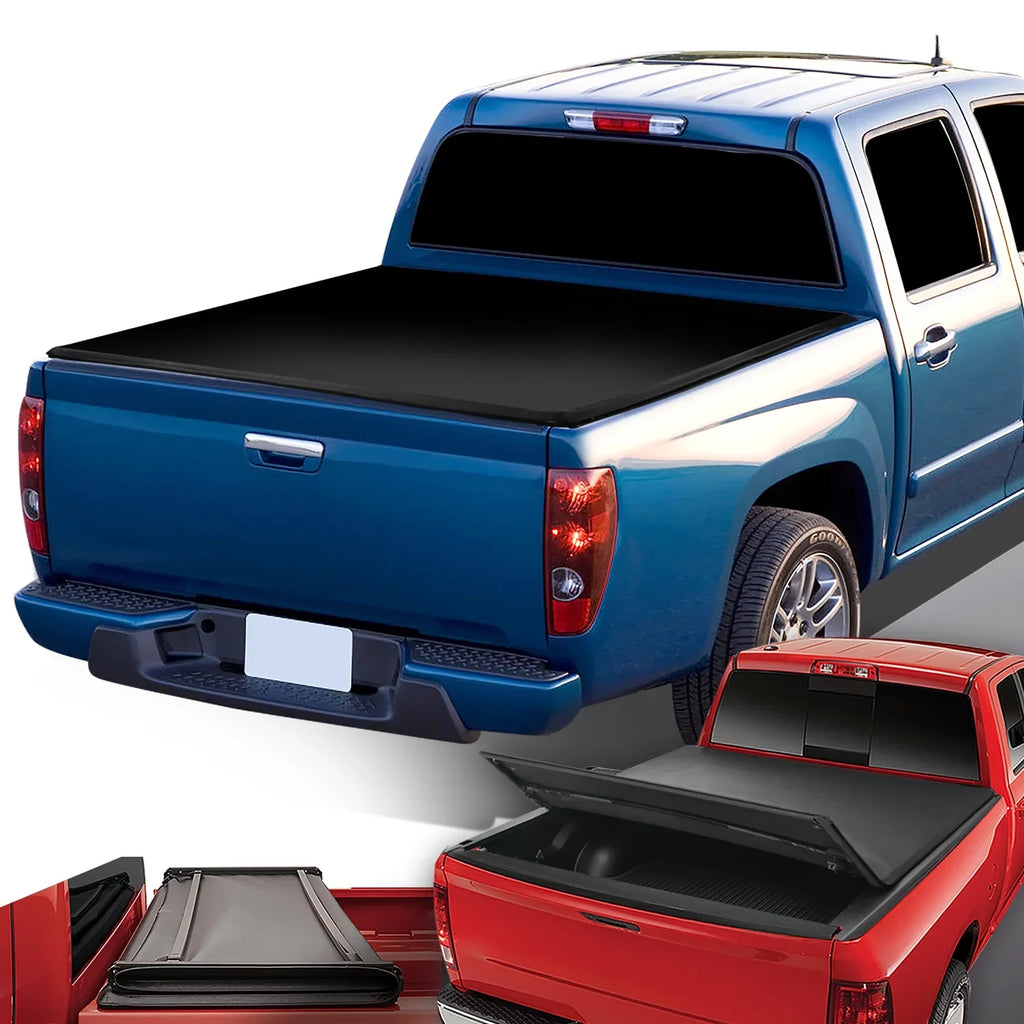 DNA Motoring TTC-TRISOFT-042 For 2004 to 2012 Chevy Colorado GMC Canyon 5'3" Fleetside Bed Tri-Fold Adjustable Soft Trunk Tonneau wrap 05 06 07 08 09 10 11