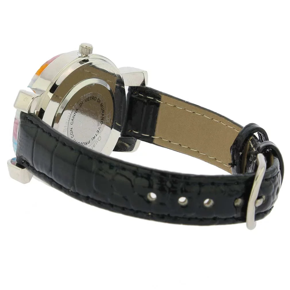 GlassOfVenice Serena Murano Millefiori Watch With Leather Band - Black