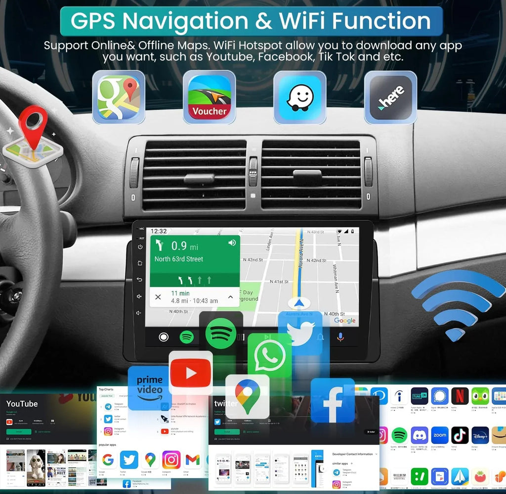THONZER 8 Core  Radio Upgrade Android 11 Car Stereo for  3 Series 1999-2005, 9 Inch 1280*800 HD Touchscreen Support CarPlay & Android Auto 5G WiFi Bluetooth5.0 GPS FM SWC AHD Backup Camera(4G+32GB)