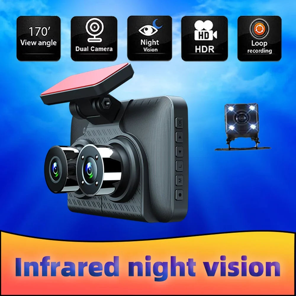 Andoer 3 Cameras Dash Cam 4in Clear Car Rearview Mirror Car Video Recording Camcorder Wide Angle Car Camera Recorder Auto Safety Driving Recorder