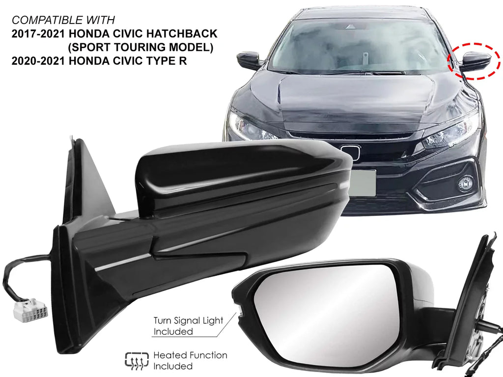 APA Replacement for Rear View Mirror Power Heated with Signal Light Smooth Cap 2017 - 2021 CIVIC Hatchback Type R Driver Left Side HO1321343 76258TGGA42