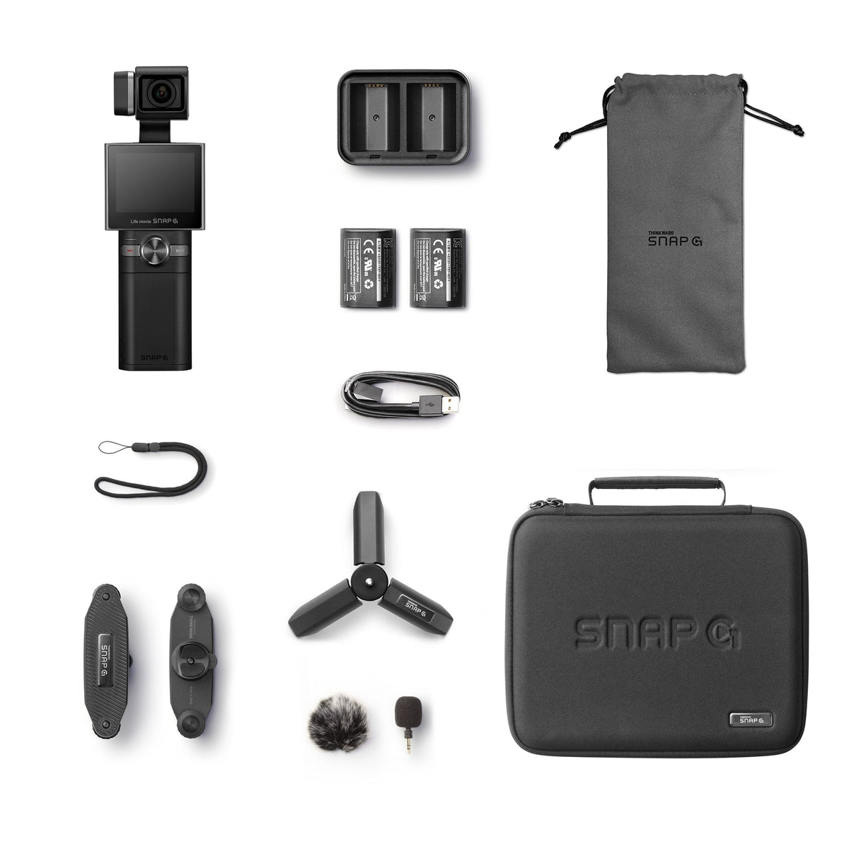 Thinkware SNAP-G Creator Prime Package Handheld 3-Axis Video Gimbal Stabilizer 4K Camera Vlog Influencer 60FPS 133.9° Wide Angle 2" LCD Touchscreen Live Stream Replaceable Battery AI Track Face ID