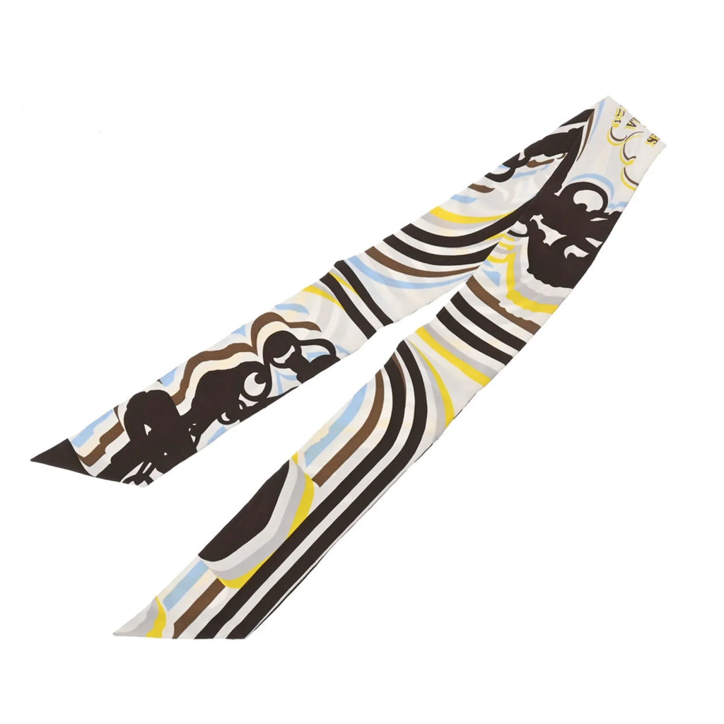 Pre-Owned HERMES Twilly BRIDES DE GALA White/Brown - Women's 100% Silk Scarf Muffler (Good)