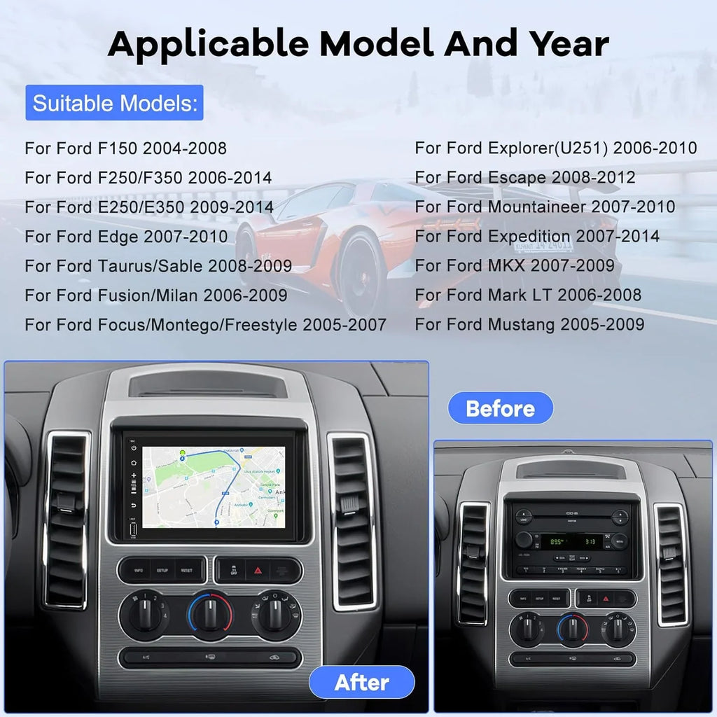 THONZER Android Car Radio for  F150 F250 F350 Fusion Edge Explorer Taurus Freestar, [1G+16G] 7 inch Touch Screen Stereo, Bluetooth/SWC/EQ Audio/1080P +Backup Camera
