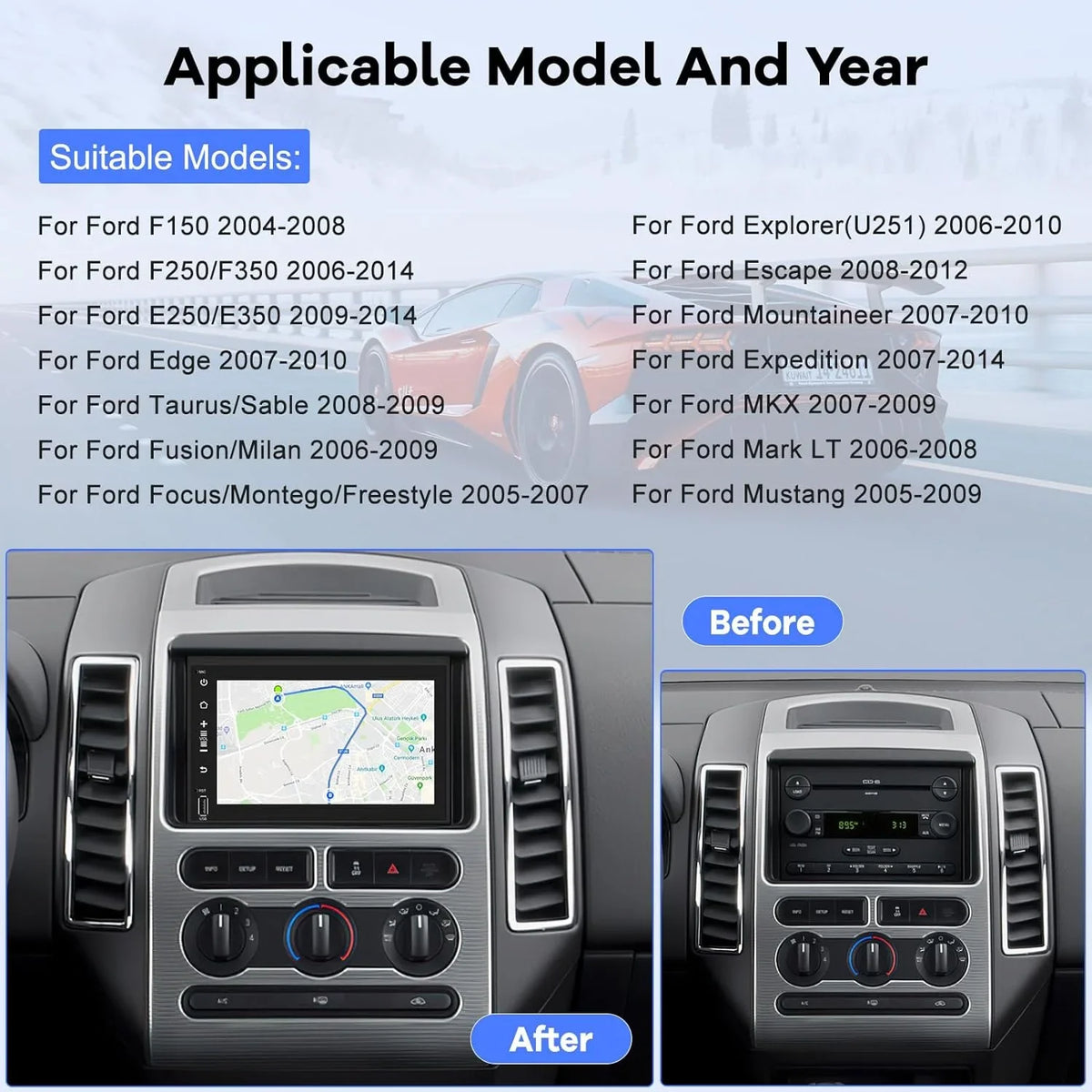 THONZER Android Car Radio for  F150 F250 F350 Fusion Edge Explorer Taurus Freestar, [1G+16G] 7 inch Touch Screen Stereo, Bluetooth/SWC/EQ Audio/1080P +Backup Camera