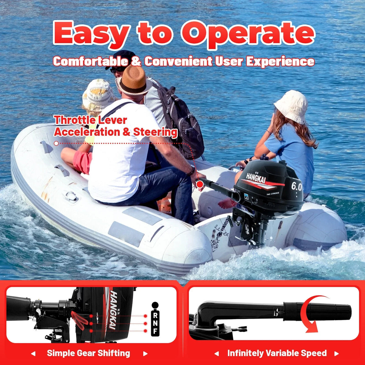 CNCEST Outboard Motor 6  2-Stroke Inflatable Fishing vessel Motor Engine aqua Cooling System