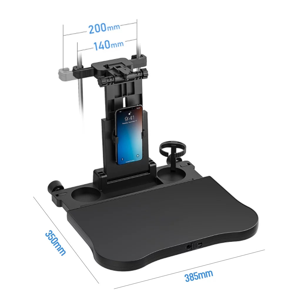 Carevas Adjustable Car Seat Travel Table Multifunctional Foldable Car Back Seat Food Tray, Car Table with Phone Holder for Working, Writing, Eating Black