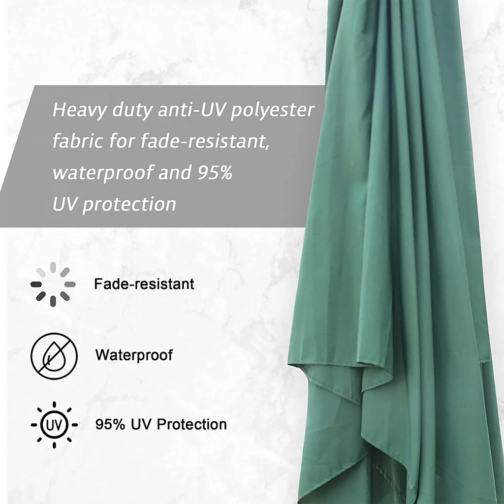 KARMAS PRODUCT 10 FT Patio Offset Umbrella Hanging Outdoor Umbrellas Easy Tilt Adjust Polyester for Backyard, Poolside, Lawn and Garden, Green