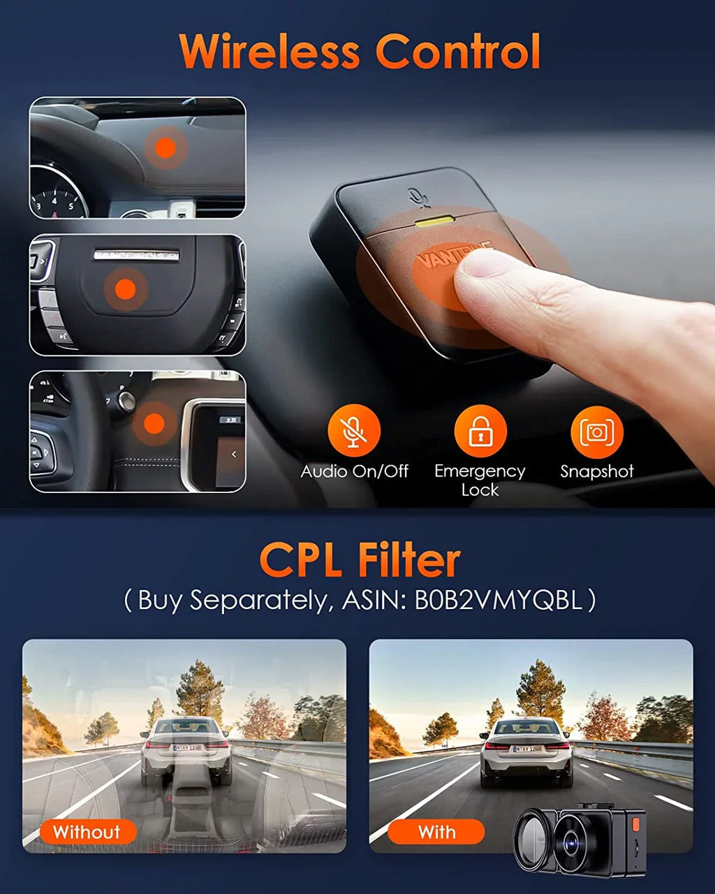 Vantrue E3 2.5K 3 Channel WiFi Dash Cam 1944P+1080P+1080P Front and Rear Inside 3 Way GPS Dash Camera for Car Voice Control IR Night Vision 24 Hrs Parking Mode Motion Detection