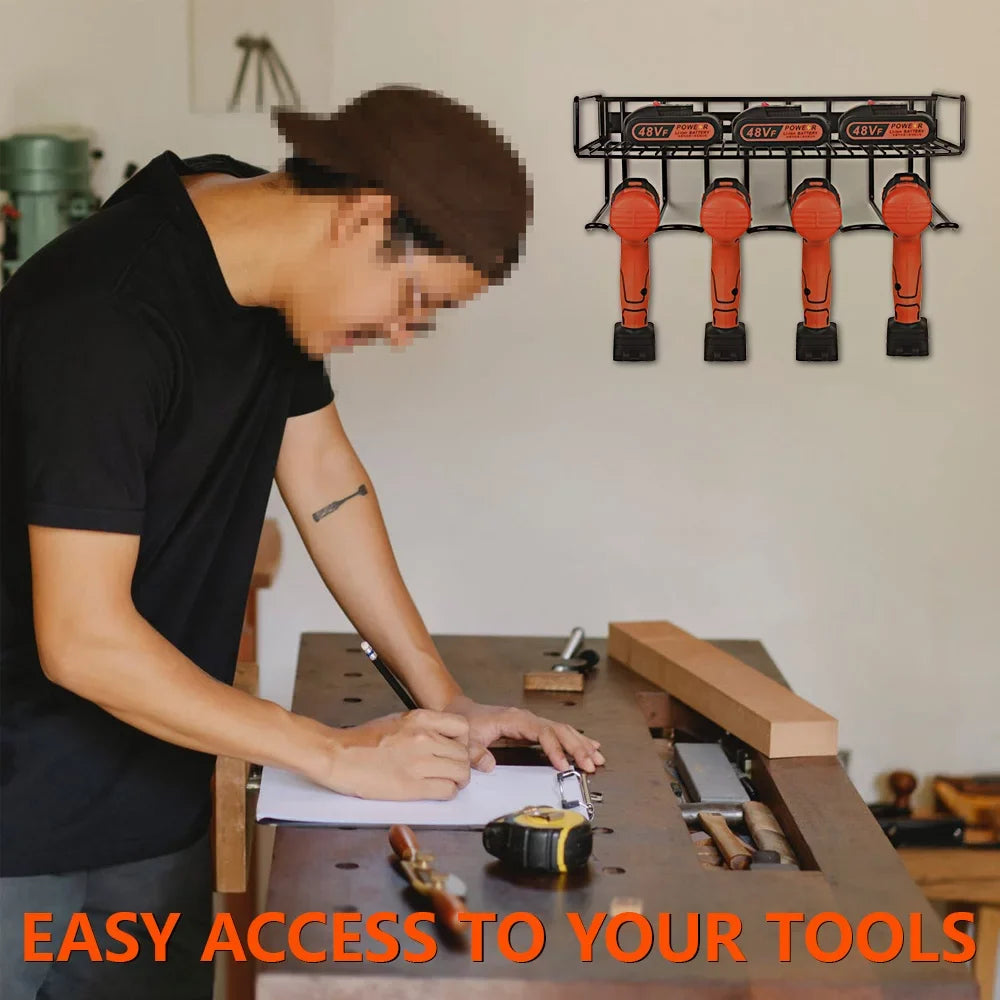 Power Tool Organizer, Wall Mounted Drill Storage Rack for Handheld & Power Tools, Heavy Duty Compact Steel Power Tool Holder