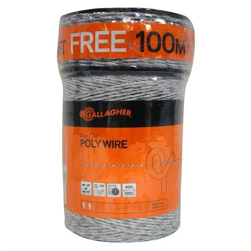 '- Quantity 1. x 656-Ft. Gallagher G62004 Electric Fence Polywire, Ultra White, 1/16-In