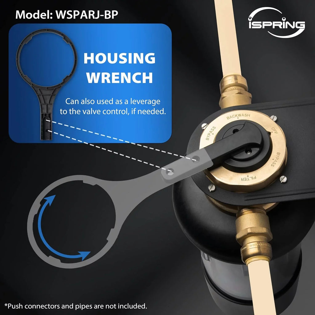 iSpring WSP500ARJ-BP Whole House Prefilter, Spin-Down Sediment aqua Filter with Bypass, Upgraded Clear Housing, Jumbo Size, Flushable and Reusable, Touch-Screen Auto Flushing, 4 Modes, 500 Microns