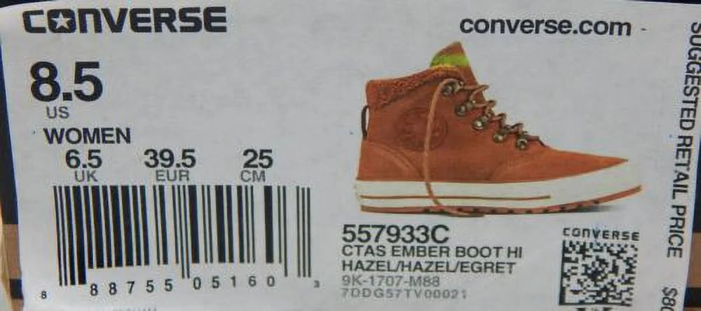 Converse CTAS Ember Size 8.5 M EU 39.5 Women's Hi Top Boot Shoes Hazel 557933C